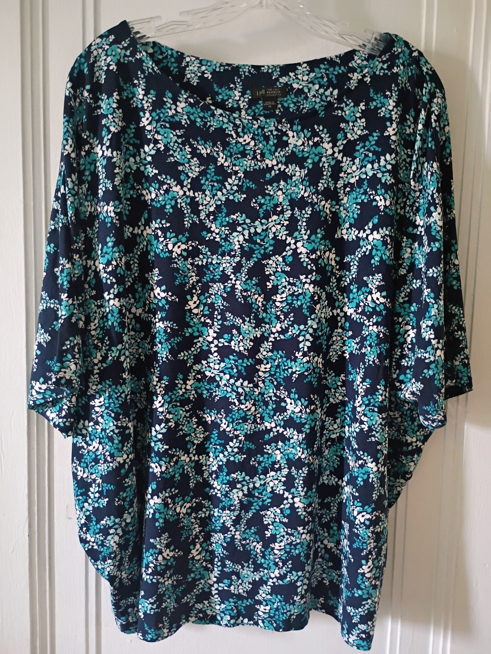 J. Jill Navy Floral Tunic with Teal and White Accents